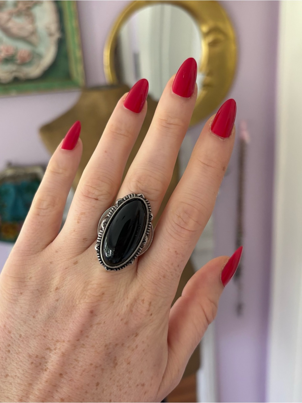 Silver Tone Oval Statement Ring